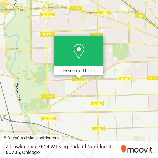 Mapa de Zdrowko Plus, 7614 W Irving Park Rd Norridge, IL 60706