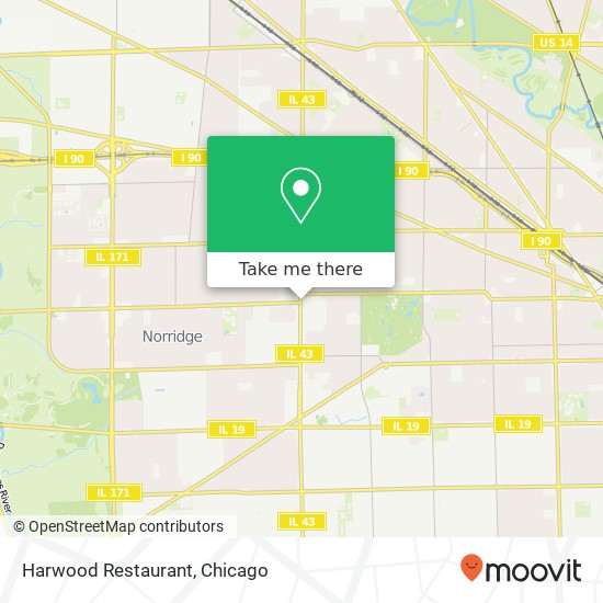 Mapa de Harwood Restaurant, 4757 N Harlem Ave Harwood Heights, IL 60706