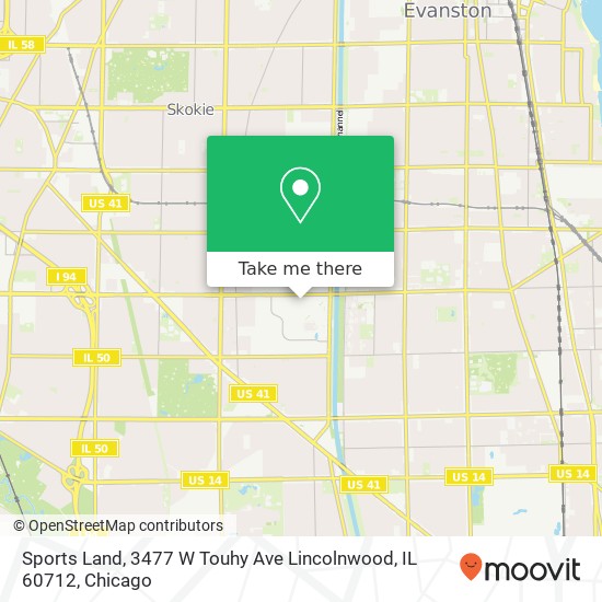 Mapa de Sports Land, 3477 W Touhy Ave Lincolnwood, IL 60712