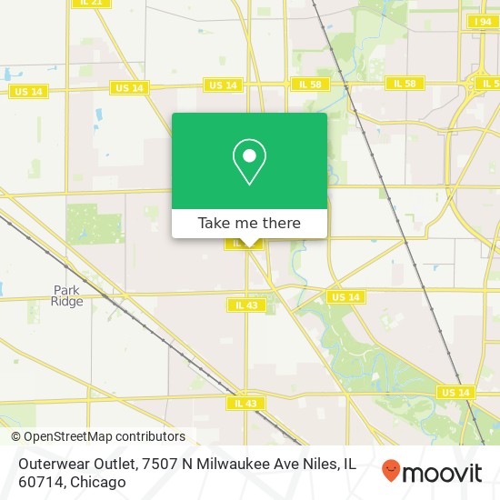 Mapa de Outerwear Outlet, 7507 N Milwaukee Ave Niles, IL 60714