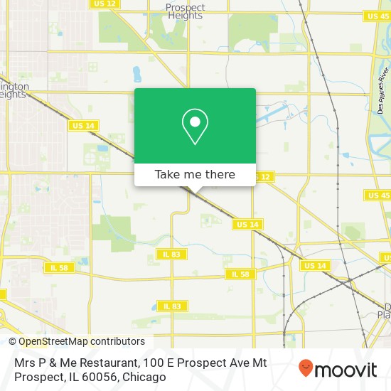 Mapa de Mrs P & Me Restaurant, 100 E Prospect Ave Mt Prospect, IL 60056