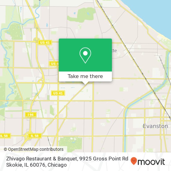 Mapa de Zhivago Restaurant & Banquet, 9925 Gross Point Rd Skokie, IL 60076