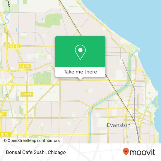 Mapa de Bonsai Cafe Sushi, 2916 Central St Evanston, IL 60201