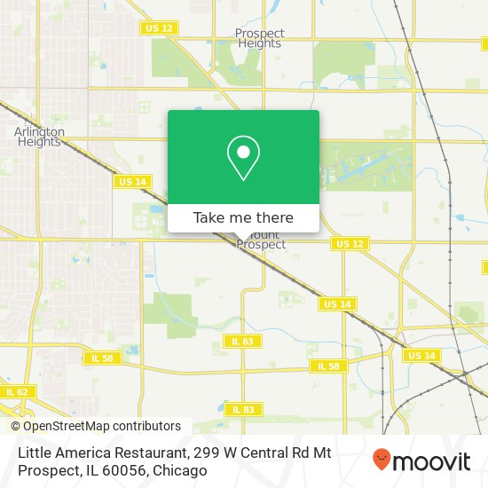 Mapa de Little America Restaurant, 299 W Central Rd Mt Prospect, IL 60056