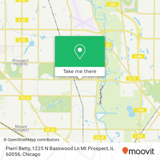 Mapa de Pierri Betty, 1225 N Basswood Ln Mt Prospect, IL 60056