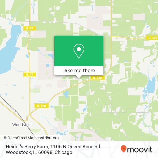 Mapa de Heider's Berry Farm, 1106 N Queen Anne Rd Woodstock, IL 60098