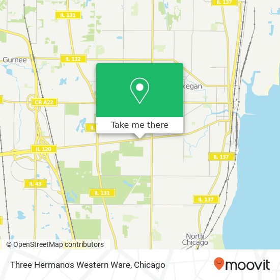 Mapa de Three Hermanos Western Ware, 2221 Belvidere Rd Waukegan, IL 60085