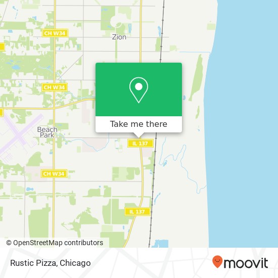 Mapa de Rustic Pizza, 38498 N Sheridan Rd Beach Park, IL 60087