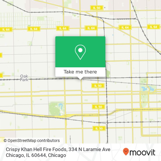 Mapa de Crispy Khan Hell Fire Foods, 334 N Laramie Ave Chicago, IL 60644