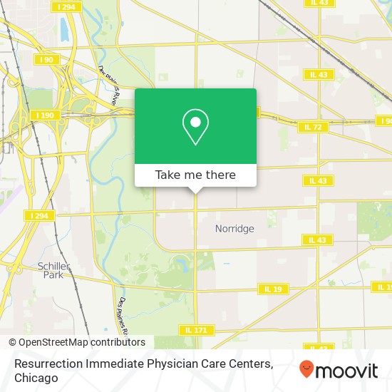 Mapa de Resurrection Immediate Physician Care Centers