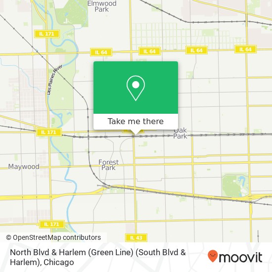 North Blvd & Harlem (Green Line) (South Blvd & Harlem) map