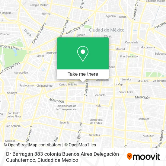 Mapa de Dr  Barragán 383  colonia Buenos Aires  Delegación Cuahutemoc