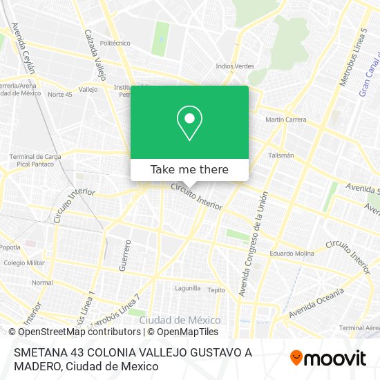 SMETANA 43 COLONIA VALLEJO GUSTAVO A MADERO map