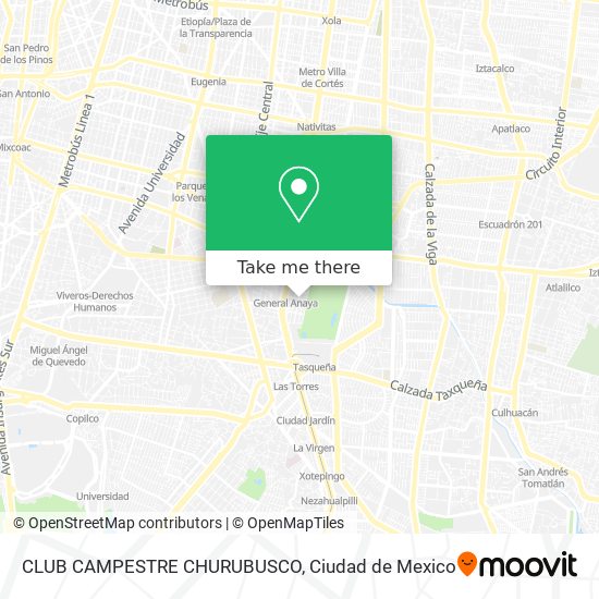 How to get to CLUB CAMPESTRE CHURUBUSCO in Benito Juárez by Bus, Metro or  Train?