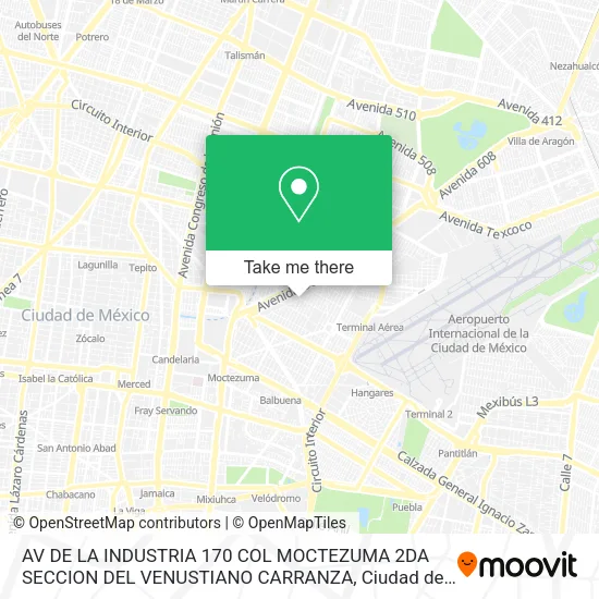 AV  DE LA INDUSTRIA 170  COL  MOCTEZUMA 2DA SECCION  DEL  VENUSTIANO CARRANZA map