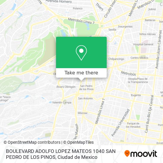 Mapa de BOULEVARD ADOLFO LOPEZ MATEOS 1040 SAN PEDRO DE LOS PINOS