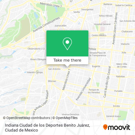 Indiana  Ciudad de los Deportes  Benito Juárez map