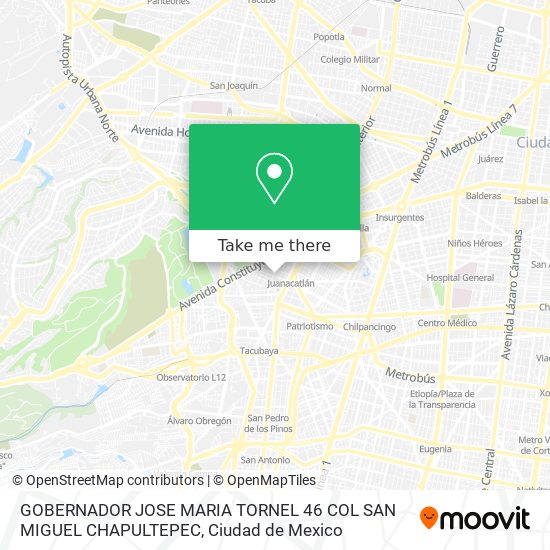 GOBERNADOR JOSE MARIA TORNEL   46 COL SAN MIGUEL CHAPULTEPEC map