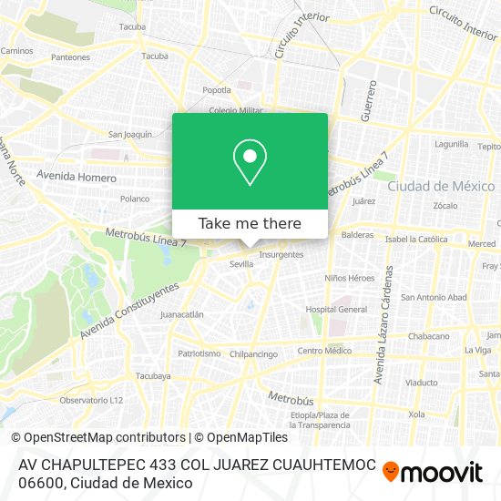 Mapa de AV  CHAPULTEPEC 433  COL  JUAREZ CUAUHTEMOC 06600