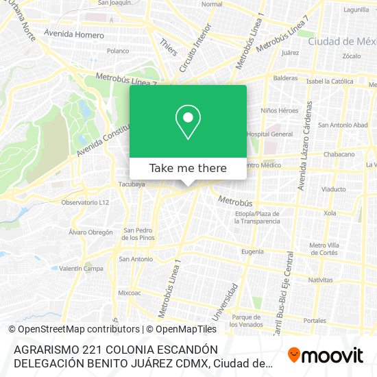 AGRARISMO 221  COLONIA ESCANDÓN  DELEGACIÓN BENITO JUÁREZ  CDMX map
