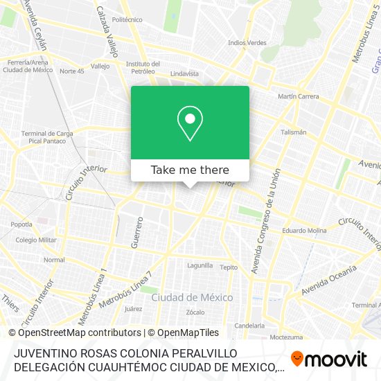 JUVENTINO ROSAS COLONIA PERALVILLO  DELEGACIÓN CUAUHTÉMOC  CIUDAD DE MEXICO map