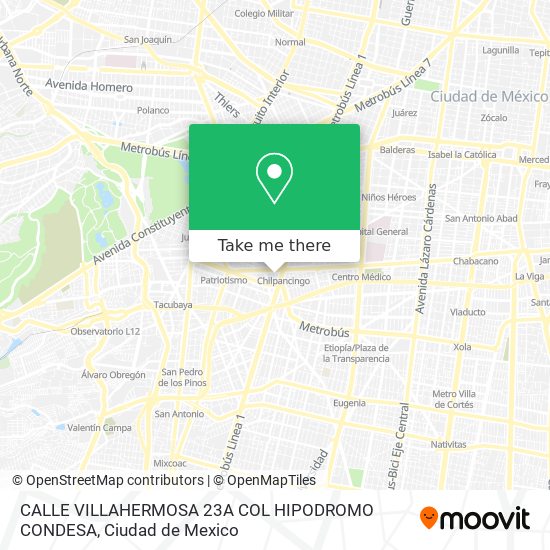 Mapa de CALLE VILLAHERMOSA 23A  COL  HIPODROMO CONDESA