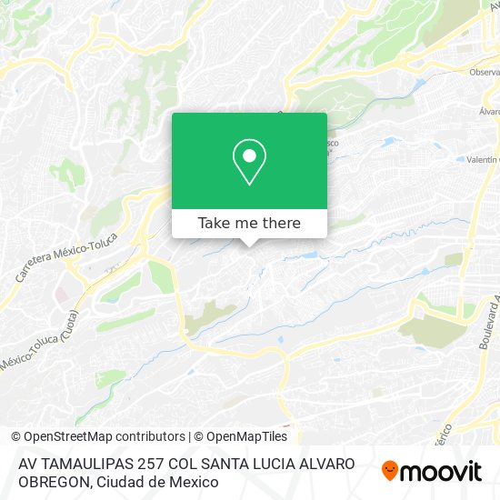 AV  TAMAULIPAS 257  COL  SANTA LUCIA  ALVARO OBREGON map