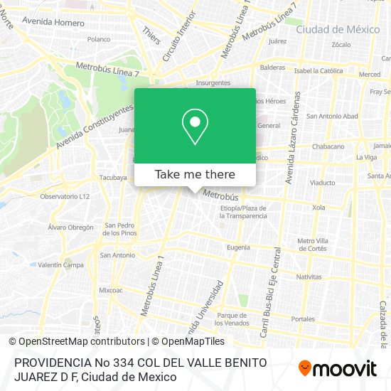 PROVIDENCIA No  334 COL  DEL VALLE  BENITO JUAREZ  D F map