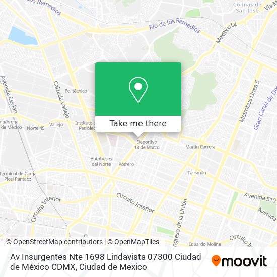 Mapa de Av  Insurgentes Nte  1698  Lindavista  07300 Ciudad de México  CDMX