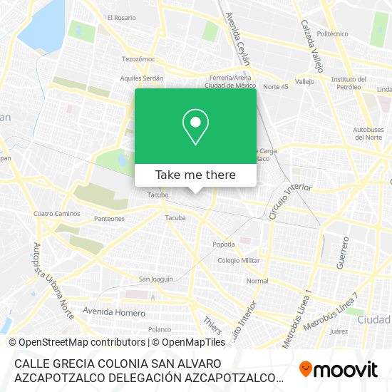 Mapa de CALLE GRECIA  COLONIA SAN ALVARO AZCAPOTZALCO  DELEGACIÓN AZCAPOTZALCO  CDMX