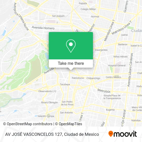 Mapa de AV  JOSÉ VASCONCELOS 127