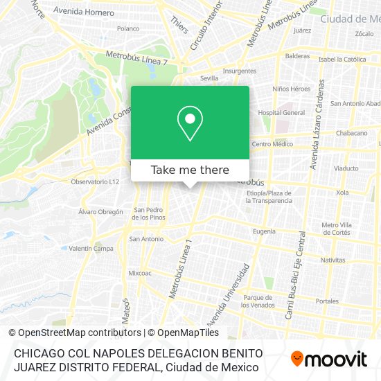 CHICAGO  COL  NAPOLES  DELEGACION BENITO JUAREZ  DISTRITO FEDERAL map
