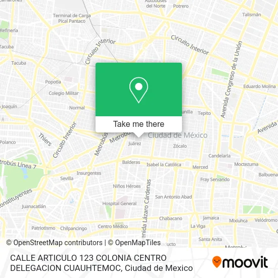 Mapa de CALLE ARTICULO 123  COLONIA CENTRO  DELEGACION CUAUHTEMOC