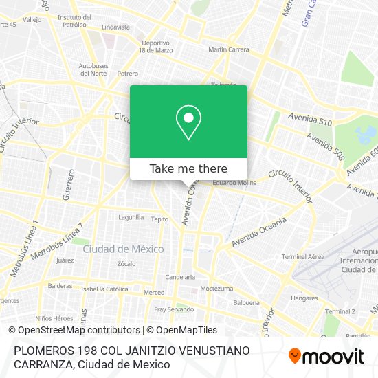 PLOMEROS 198   COL  JANITZIO  VENUSTIANO CARRANZA map