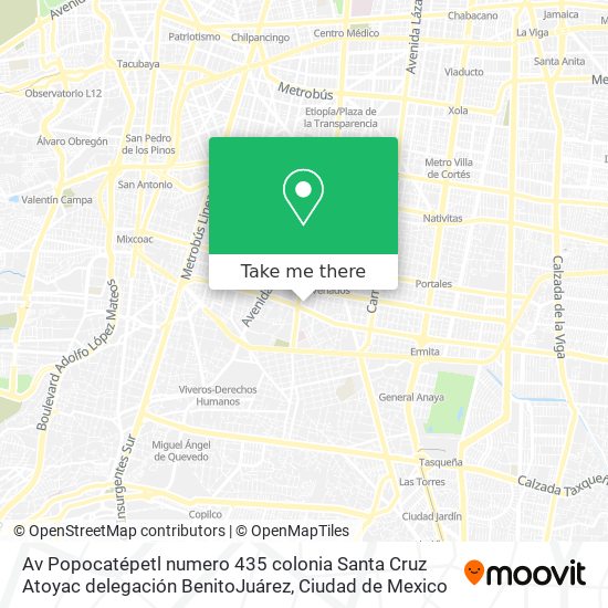 Av  Popocatépetl numero 435  colonia Santa Cruz Atoyac  delegación BenitoJuárez map