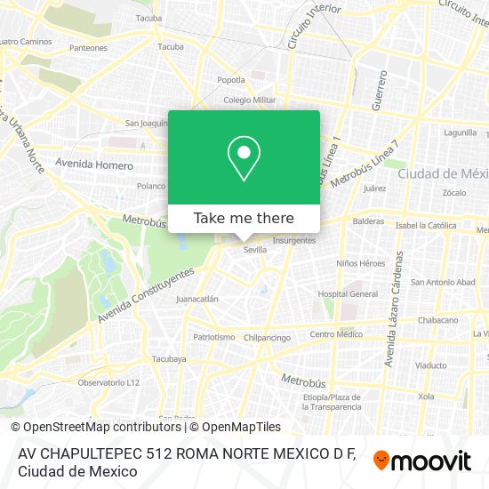 AV CHAPULTEPEC  512 ROMA NORTE MEXICO D F map