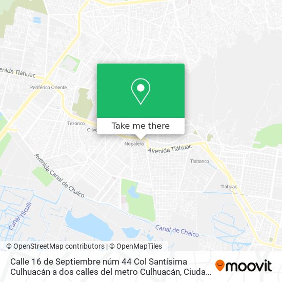 Calle 16 de Septiembre núm 44 Col  Santísima Culhuacán  a dos calles del metro Culhuacán map