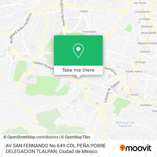 AV  SAN FERNANDO No  649  COL PEÑA POBRE DELEGACION  TLALPAN map