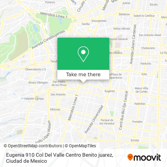 Mapa de Eugenia 910  Col  Del Valle Centro Benito juarez