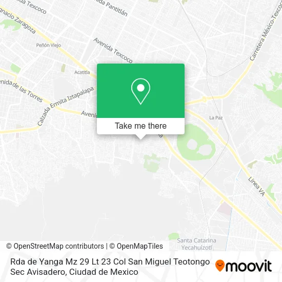 Rda  de Yanga Mz 29 Lt  23  Col  San Miguel Teotongo Sec Avisadero map