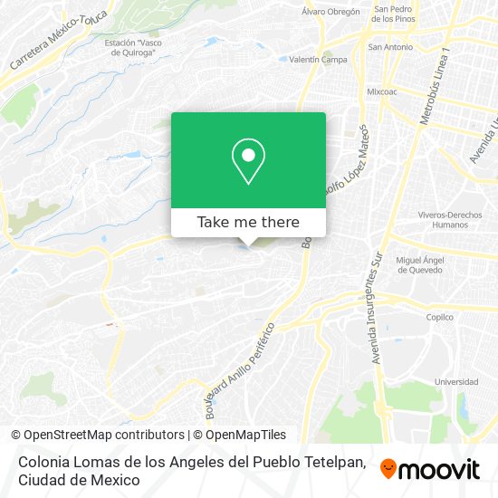 Colonia Lomas de los Angeles del Pueblo Tetelpan map