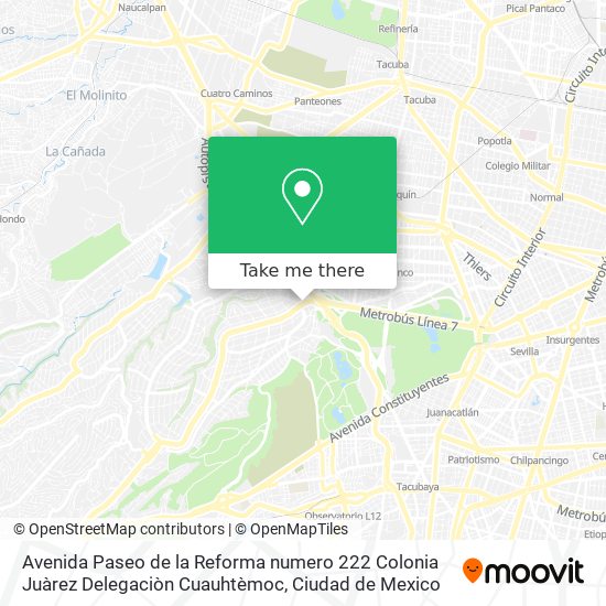 Mapa de Avenida Paseo de la Reforma numero 222  Colonia Juàrez  Delegaciòn Cuauhtèmoc