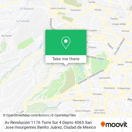 Mapa de Av  Revolución  1176 Torre Sur 4 Depto   4065 San Jose Insurgentes Benito Juárez