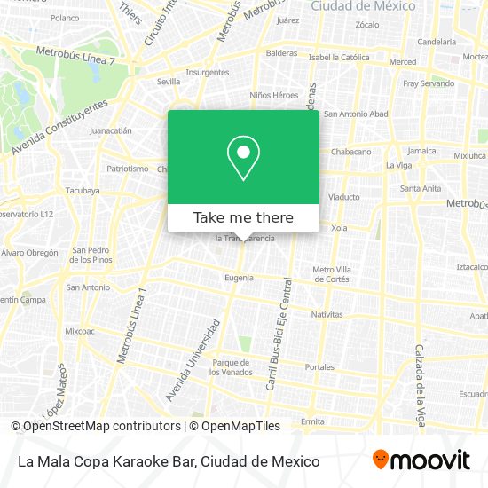 How to get to La Mala Copa Karaoke Bar in Miguel Hidalgo by Bus or Metro?