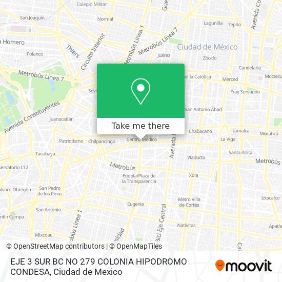 Mapa de EJE 3 SUR BC NO  279  COLONIA HIPODROMO CONDESA