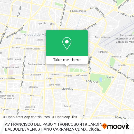 Mapa de AV  FRANCISCO DEL PASO Y TRONCOSO 419  JARDÍN BALBUENA   VENUSTIANO CARRANZA  CDMX