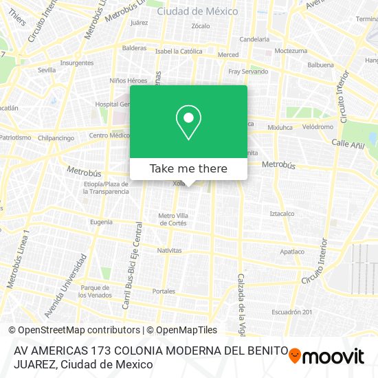 AV AMERICAS  173 COLONIA MODERNA DEL BENITO JUAREZ map