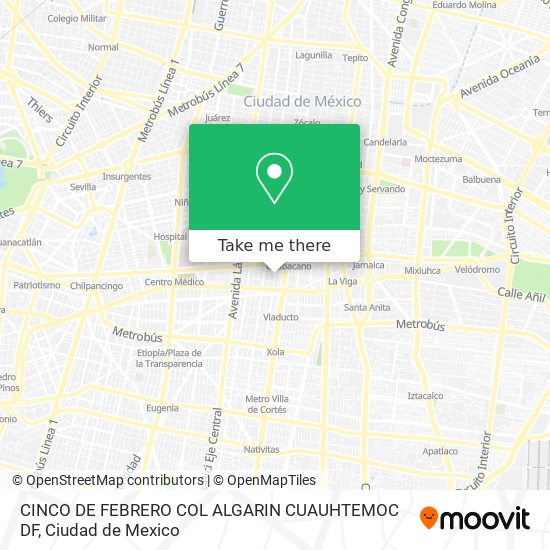 Mapa de CINCO DE FEBRERO   COL  ALGARIN CUAUHTEMOC DF