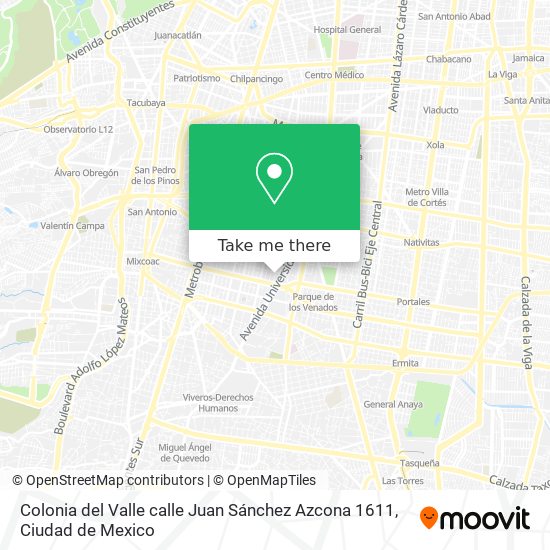 Colonia del Valle calle Juan Sánchez Azcona 1611 map
