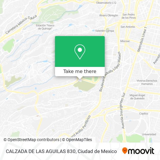 How to get to CALZADA DE LAS AGUILAS 830 in Huixquilucan by Bus or Metro?